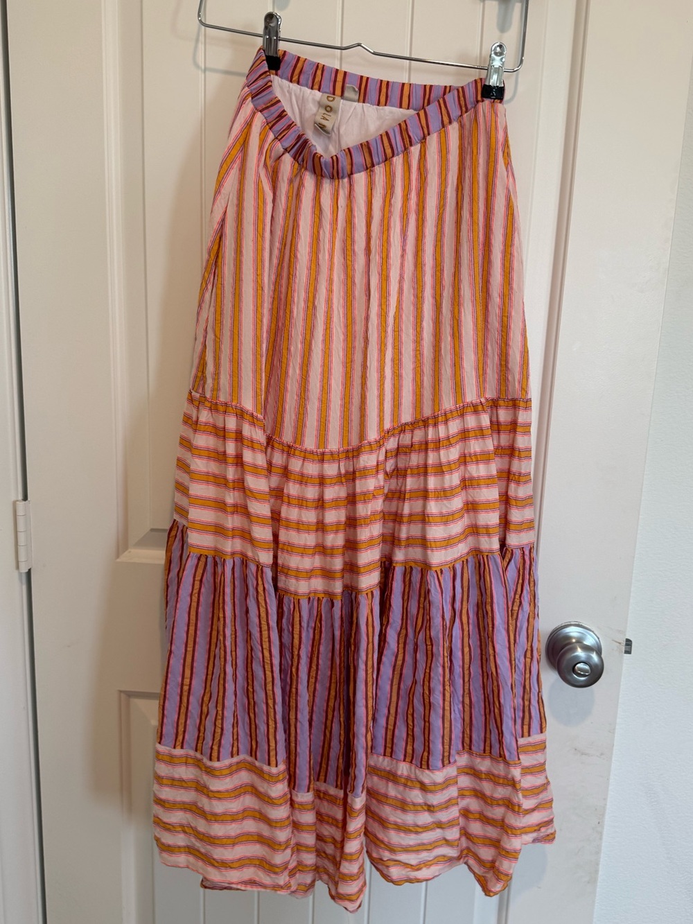 Anthropologie Pink, Orange and Purple Striped Tiered Maxi Skirt